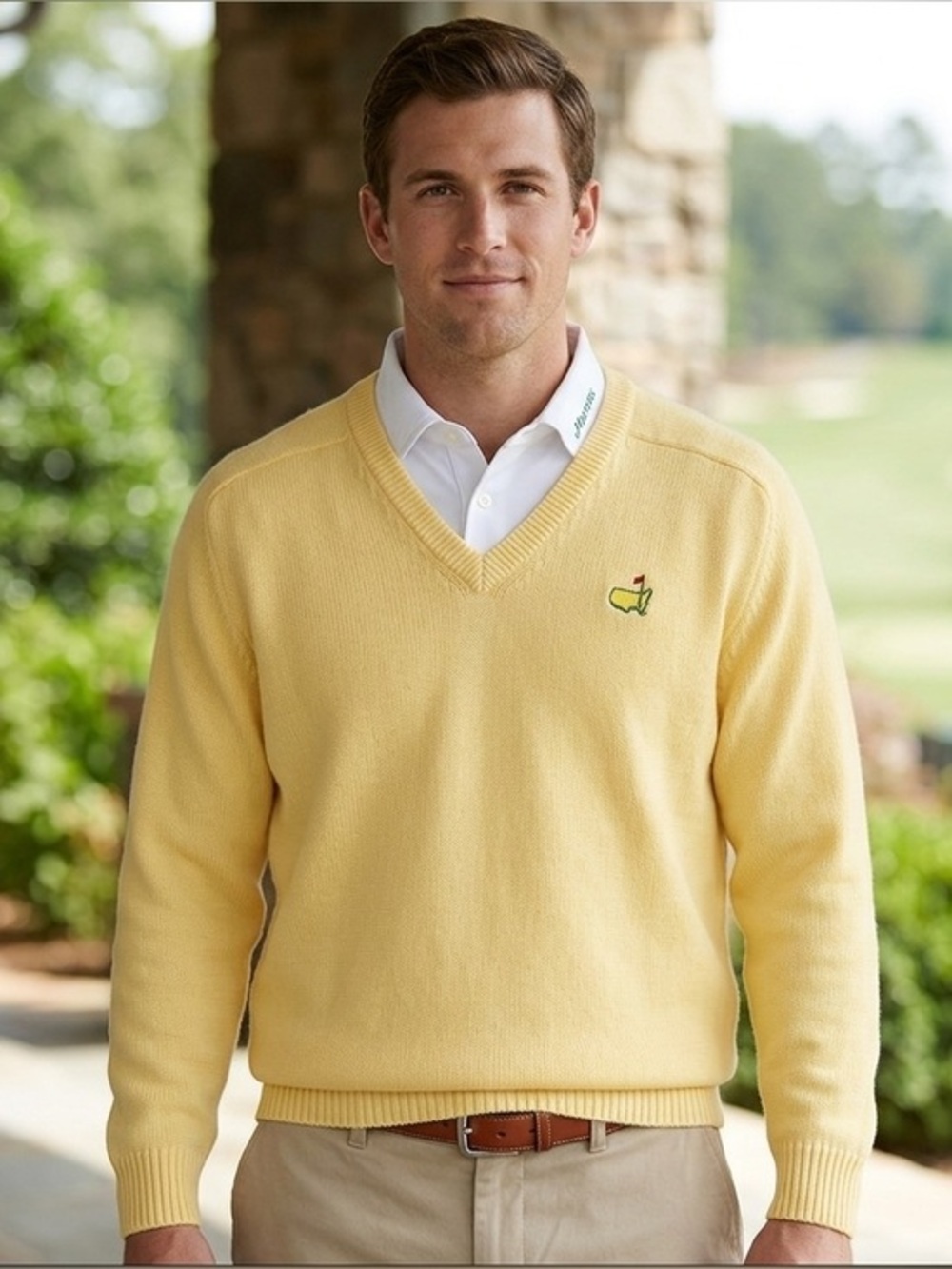 Slazenger Augusta National Golf Shop X Large 100% Cotton Yellow VNeck Sweater XL